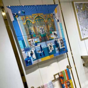 KHĂN Hermes Women Grand Theatre Nouveau Scarf 90 in Silk Twill-Navy