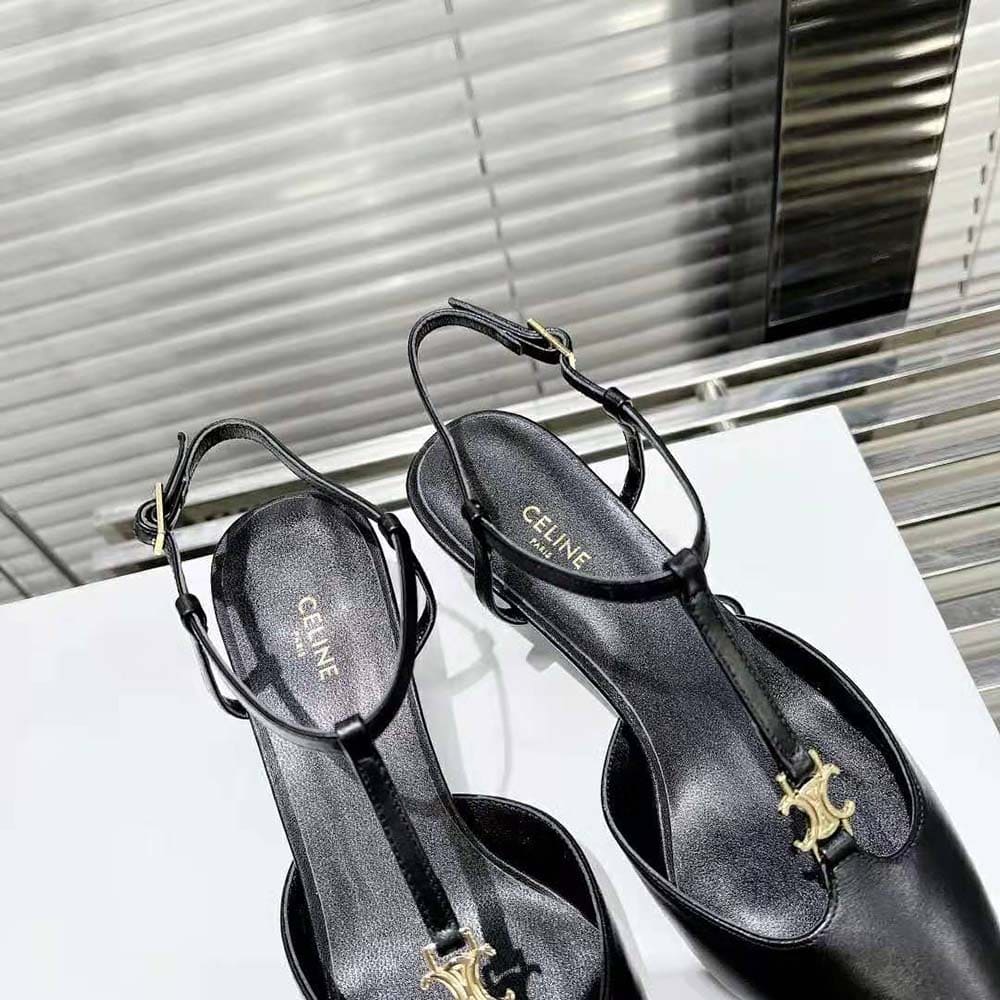 GIÀY Celine Women Kitten with Triomphe T-Bar Strap in Calfskin-Black