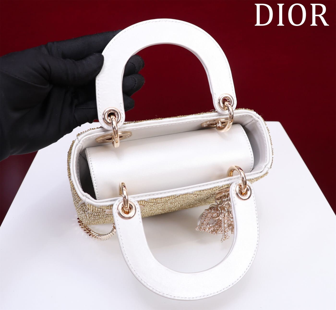 TÚI CHRISTIAN DIOR LADY DIOR Cannage Calfskin with Platinum Beaded Embroidery Metallic