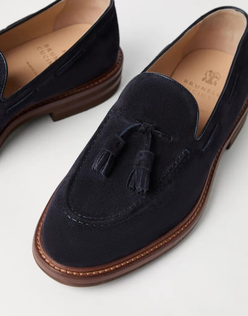 GIÀY BRUNELLO CUCINELLI LOAFERS SUEDE SHOES AAA DA LỘN NƠ QUẢ CHUÔNG
