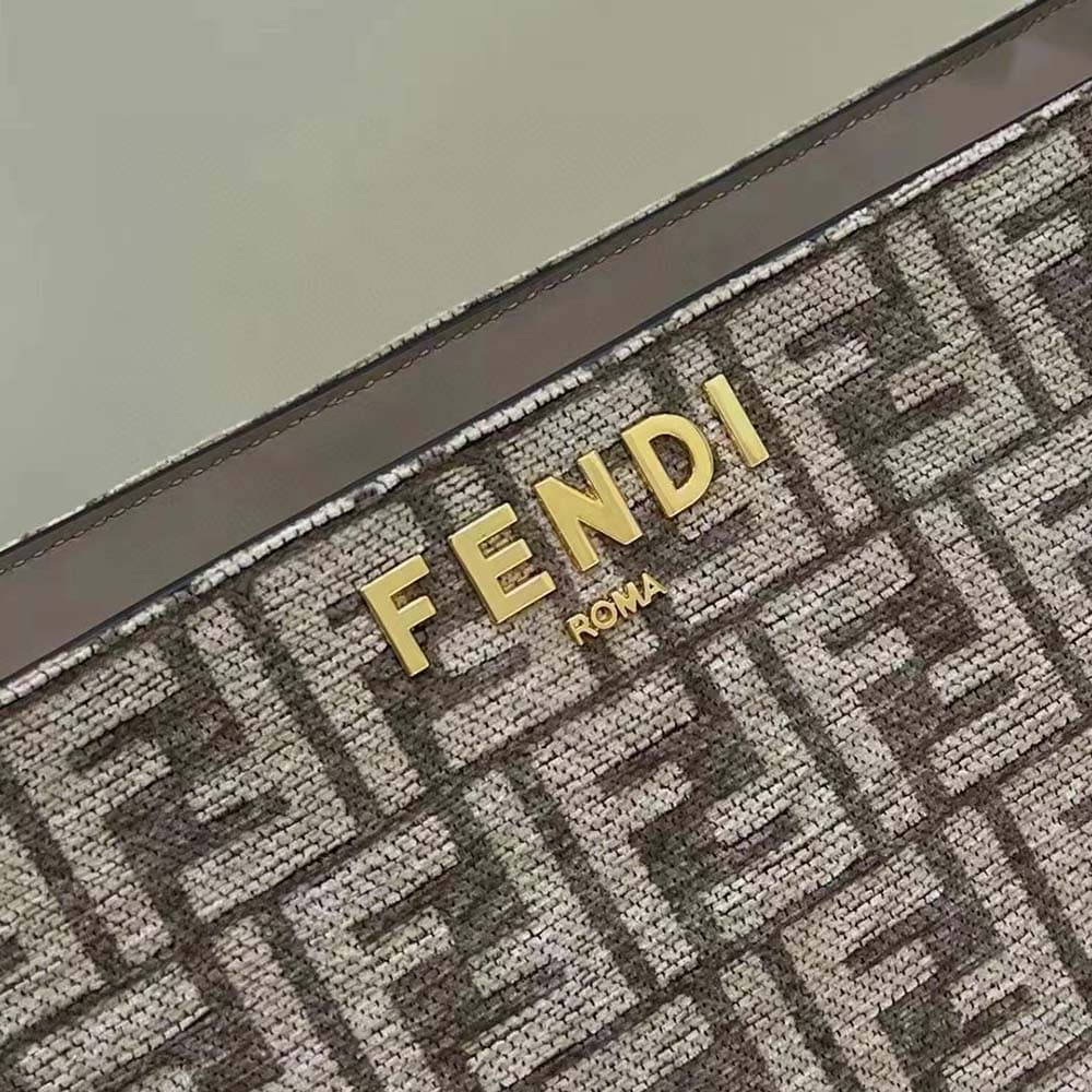TÚI FENDI Women O’Lock Zip Dark Grey Tapestry Fabric Bag