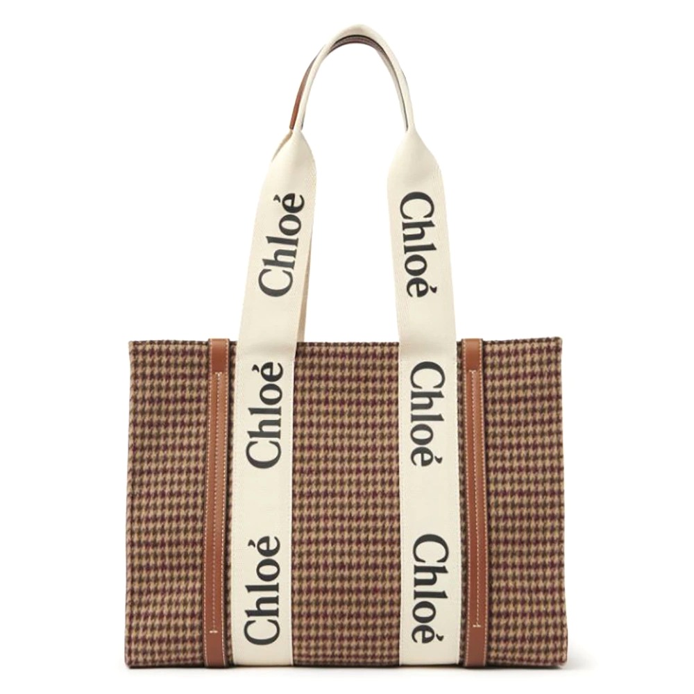 TÚI CHLOE Medium Woody Tote Bag in Deadstock Wool Cashmere Fabric