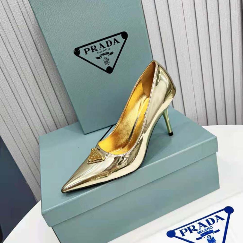 GIÀY Prada Women Metallic Leather Pumps-Gold
