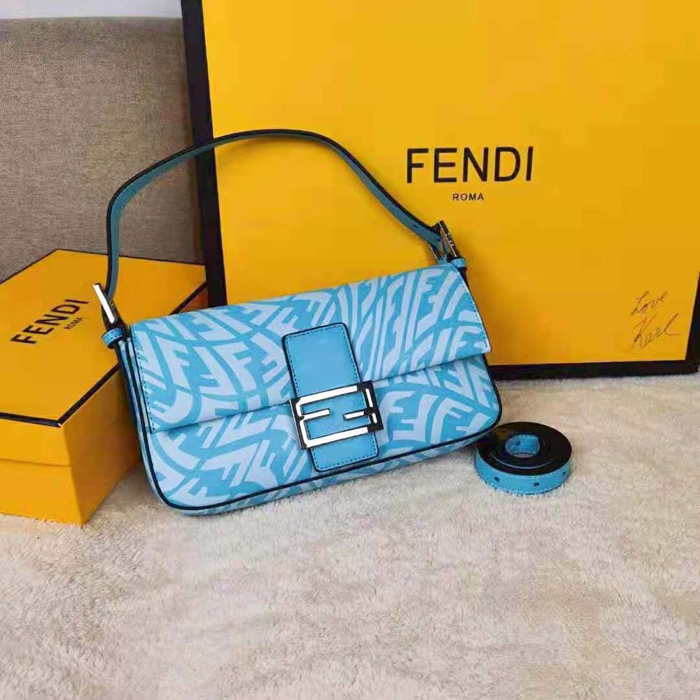 TÚI Fendi Women Baguette 1997 Blue Glazed Canvas Bag