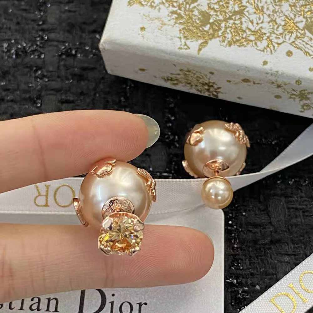 Bông tai Dior Tribales Earrings Pink-Finish Metal with Pink Resin Pearls and a Pink Crystal