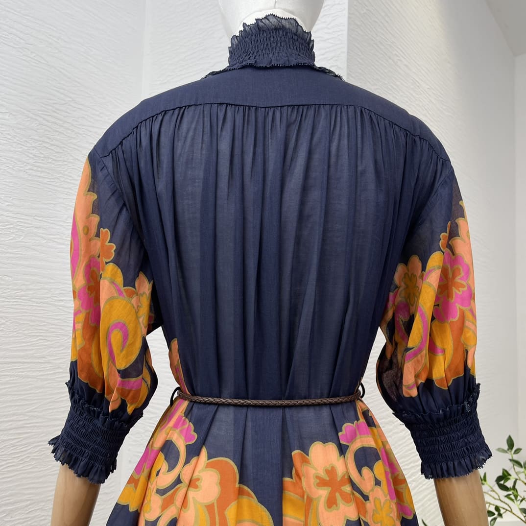 VÁY ZIMMERMANN Navy Blue Lanma Position Print Half Sleeve Mini Dress High Classy