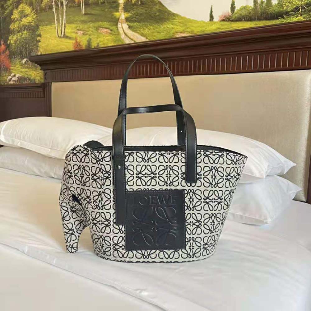 TÚI Loewe Women Elephant Basket Bag in Anagram Jacquard and Calfskin