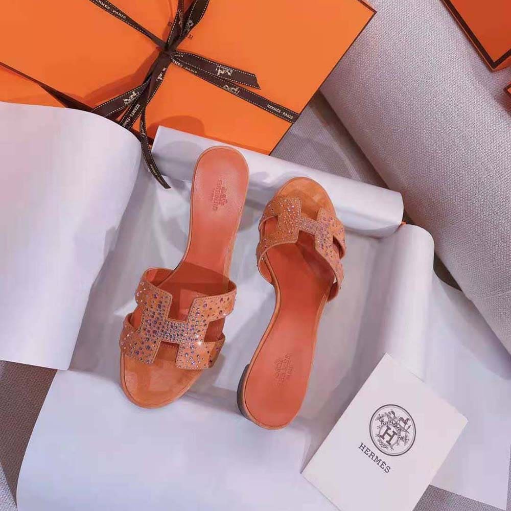 DÉP Hermes Women Oasis Sandal in Suede Goatskin-Pink