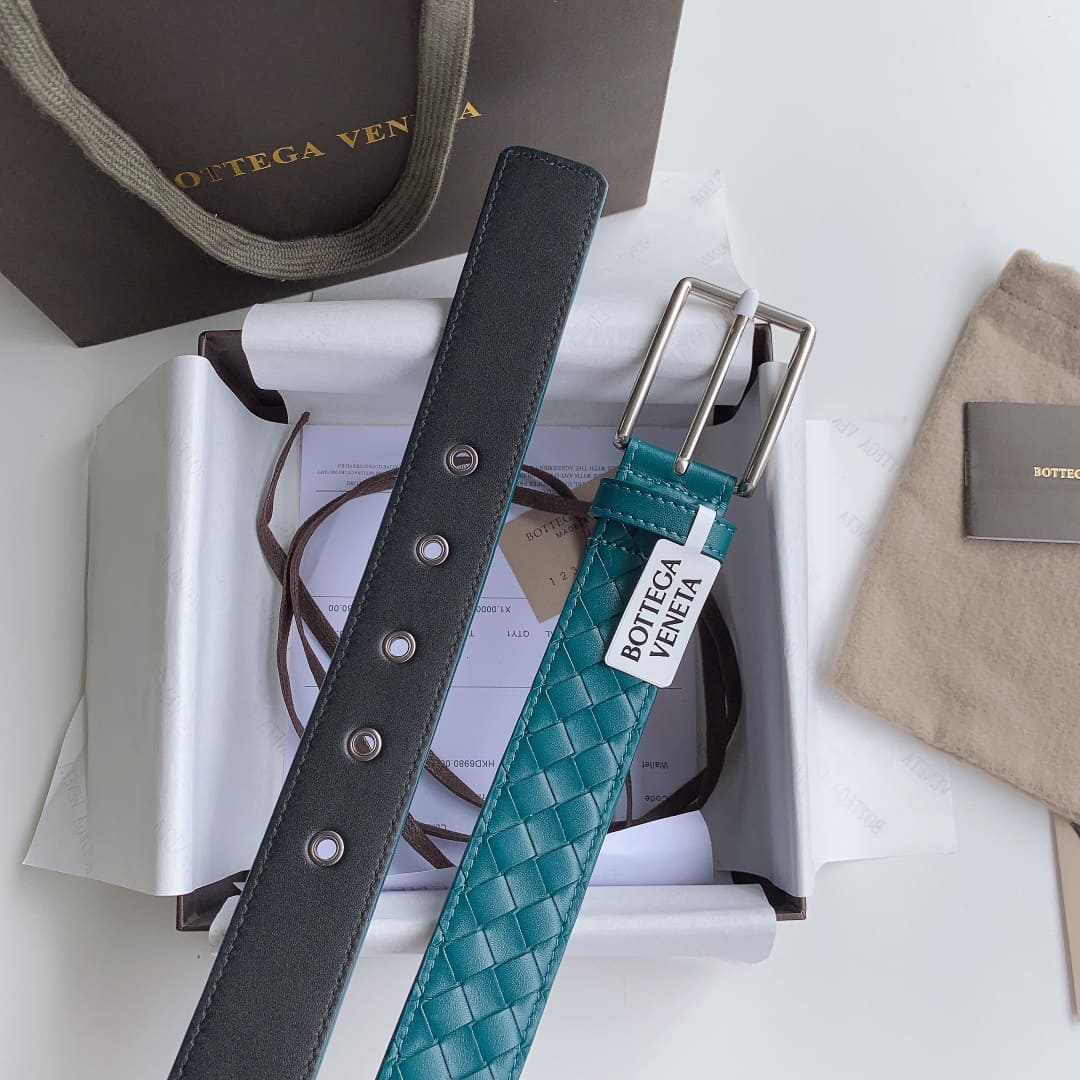 DÂY LƯNG BOTTGA VENETA GREEN INTRECCIATO LEATHER Khóa bạc