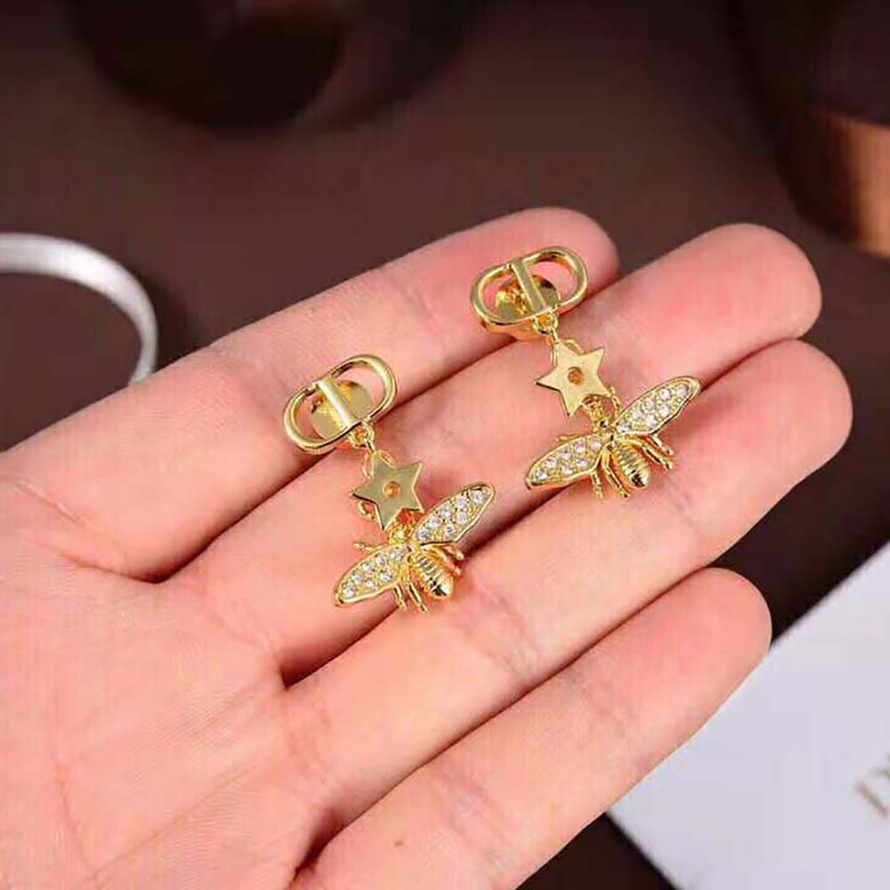 Bông tai Dior Women Petit CD Earrings Gold-Finish Metal and White Crystals