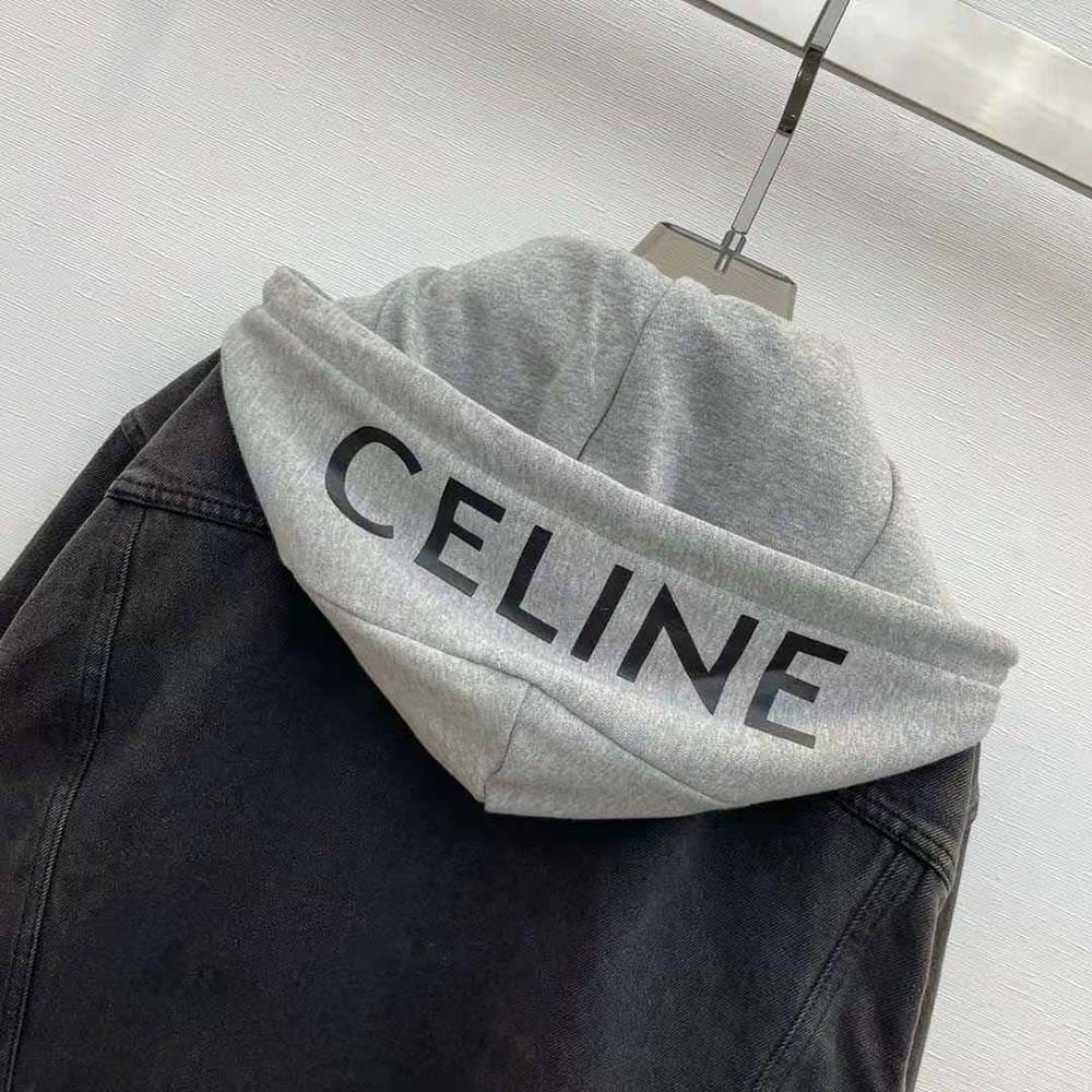 ÁO Celine Men Trucker Jacket in Charcoal Wash Denim