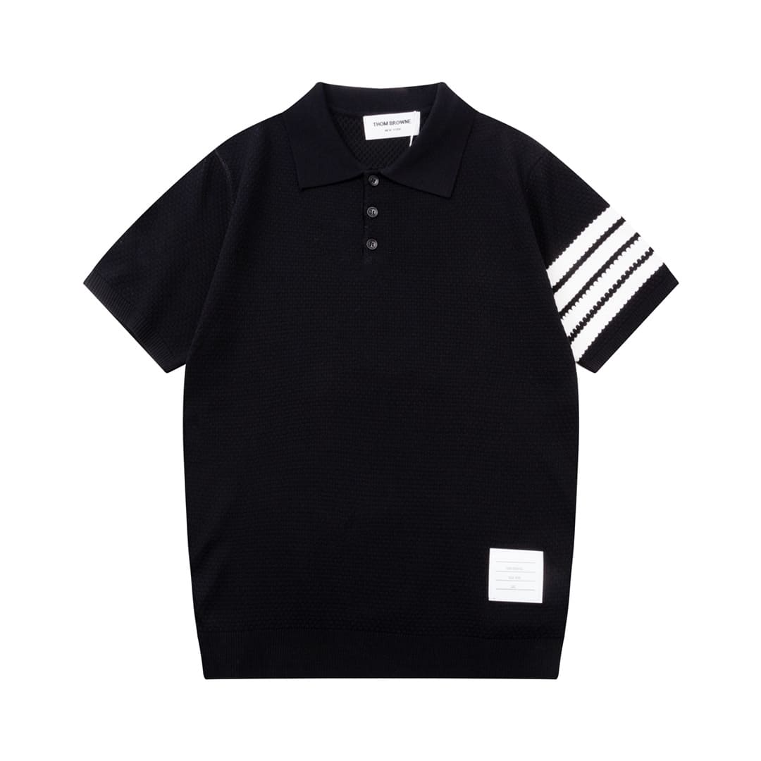ÁO THOM BROWNE POLO SHIRT BLACK MÀU ĐEN DỆT KIM