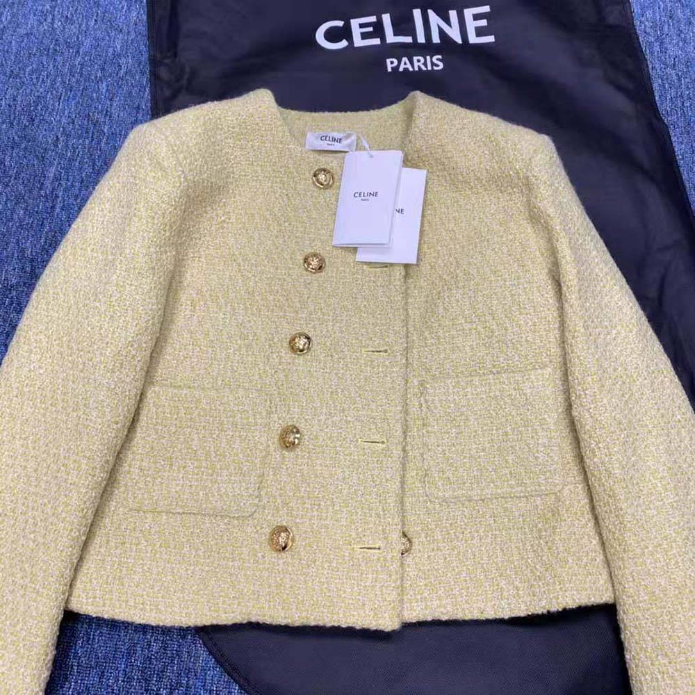 ÁO Celine Women Chasseur Jacket in Boucle Tweed-Yellow