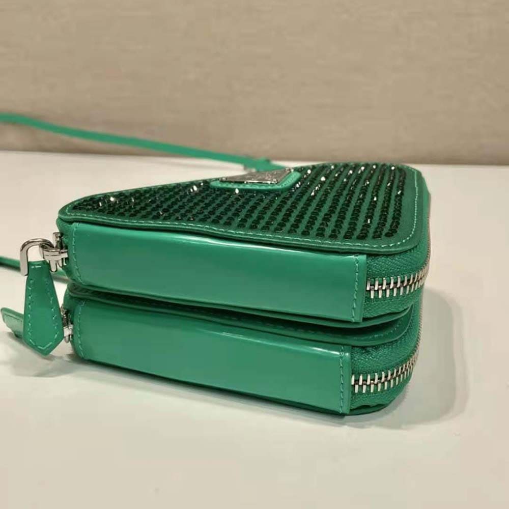 TÚI Prada Women Embellished Satin and Leather Mini-Pouch-Green