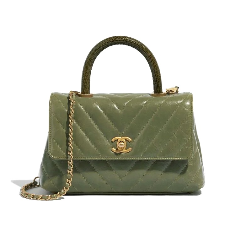 TÚI Chanel Handle Small Lamb Green