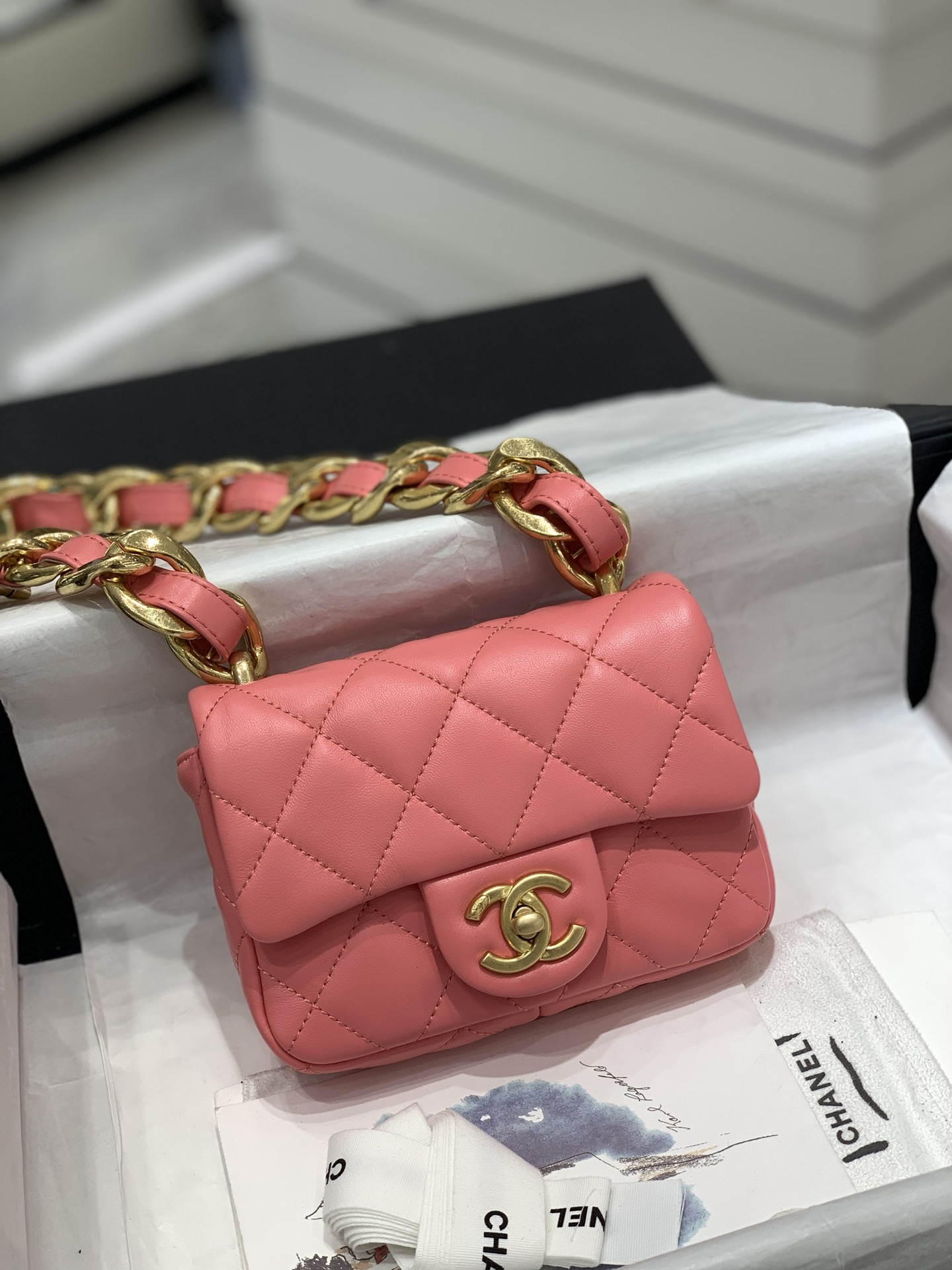 TÚI CHANEL CF mini pink hồng da HAAS