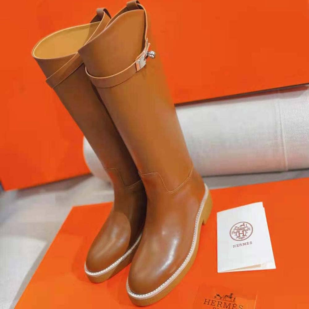 GIÀY Hermes Women Jumping Boot in Heritage Calfskin-Brown