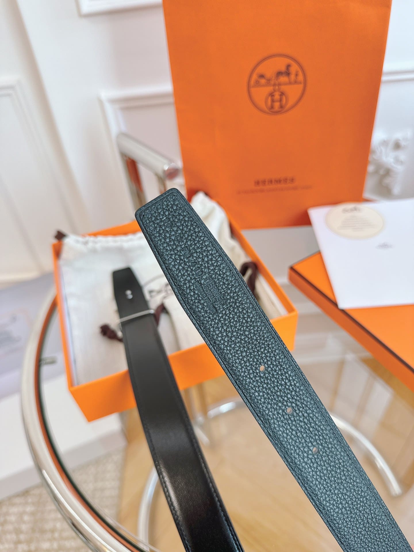DÂY LƯNG HERMES H BLACK BLUE Togo leather hai mặt khóa bạc