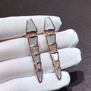 Bông tai BVLGARI Serpenti kim cương hoa tai xà cừ vàng hồng 18K