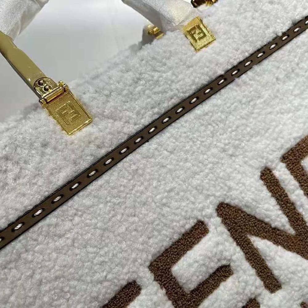 TÚI Fendi Women Sunshine Medium White Sheepskin Shopper