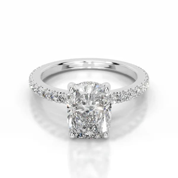 Nhẫn kim cương nhân tạo hình đệm thuôn dài vàng trắng 18K