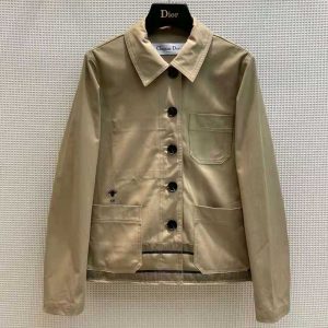 ÁO Dior Women Caro Jacket with Christian Dior Signature Beige Technical Cotton Gabardine