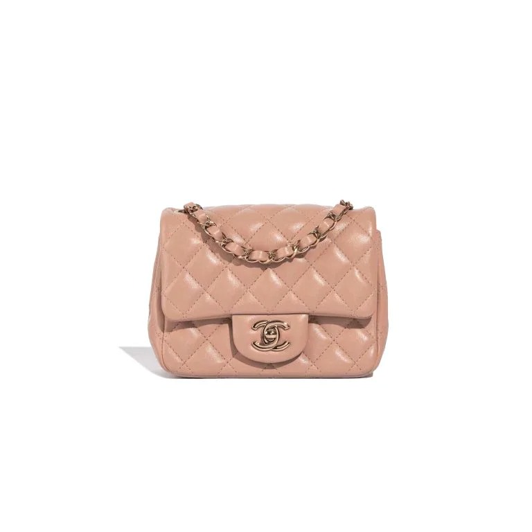 TÚI Chanel Mini Square Lamb Beige Rose