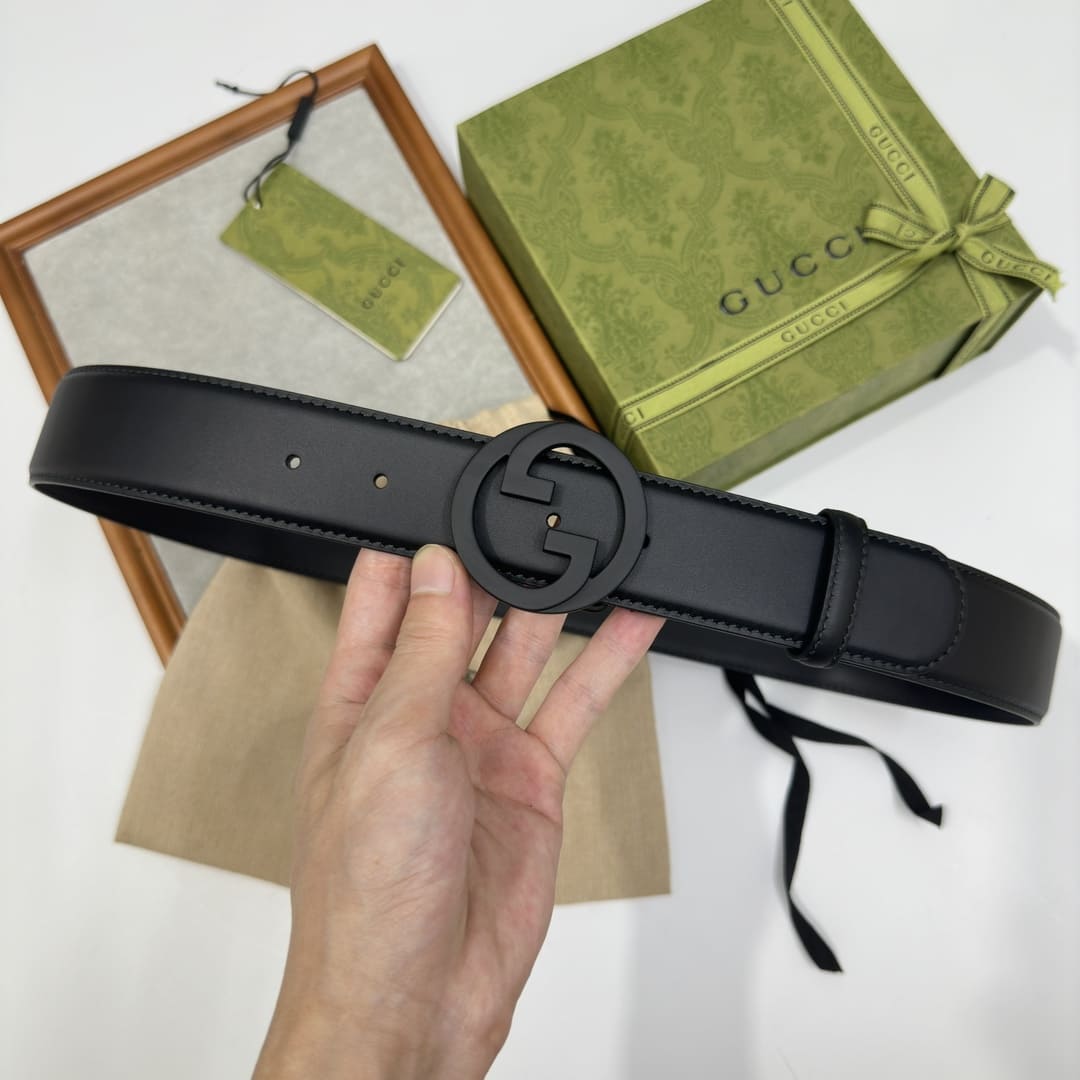 DÂY LƯNG GUCCI GG BLACK CALFSKIN LEATHER Khóa bạc