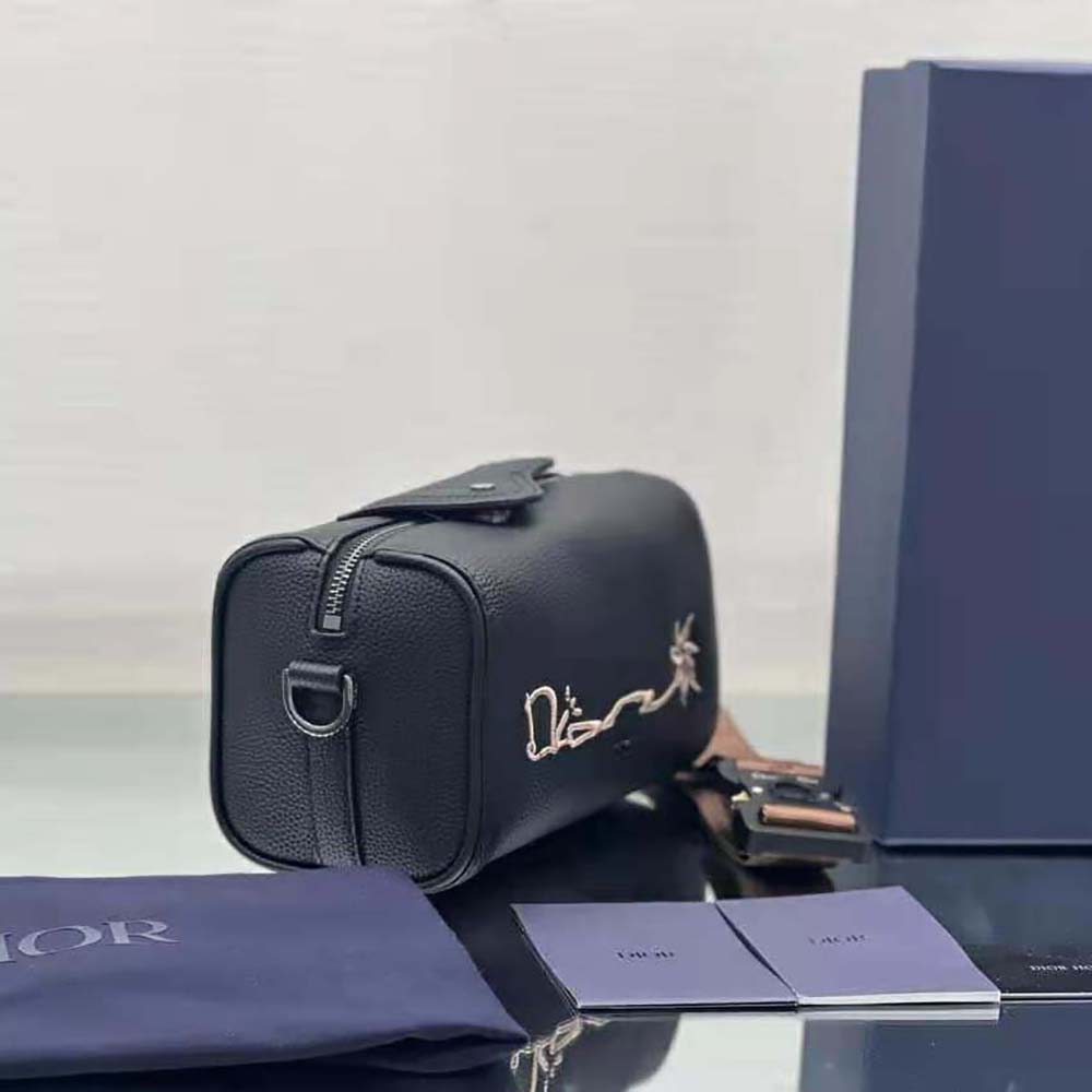 TÚI DIOR Lingot 22 Cactus Jack Dior Bag Black Grained Calfskin with Embroidered Signature