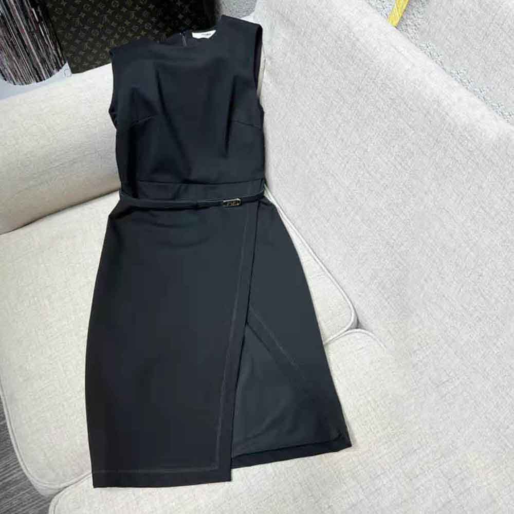 Váy Fendi Midi-Length Sheath Black Pique Jersey Dress