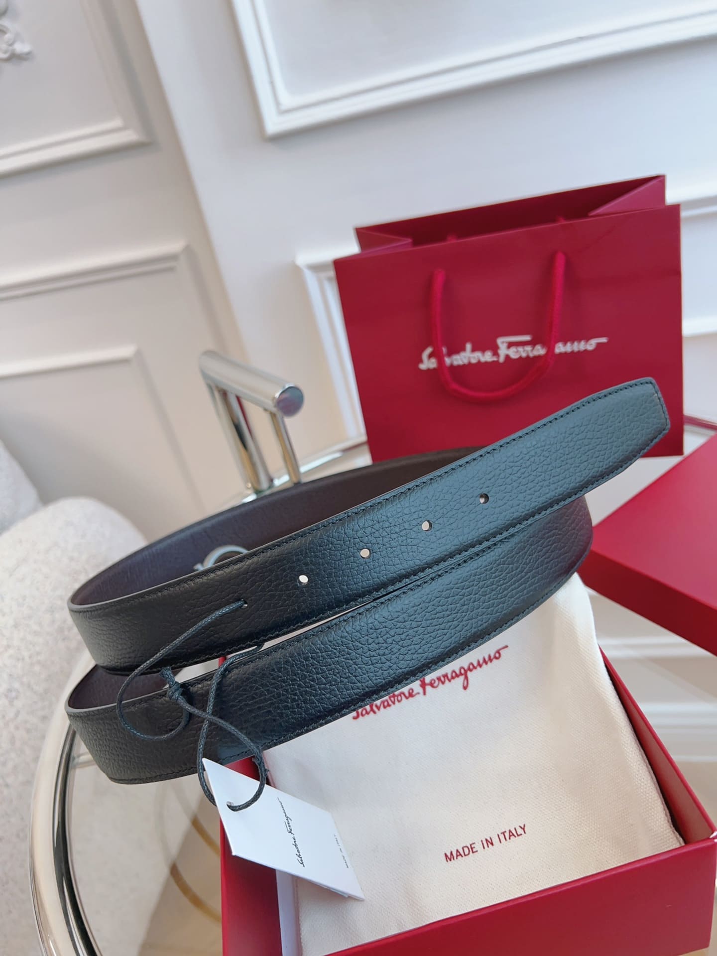 DÂY LƯNG Salvatore Ferragamo Adjustable Gancini Belt Khóa đen mờ