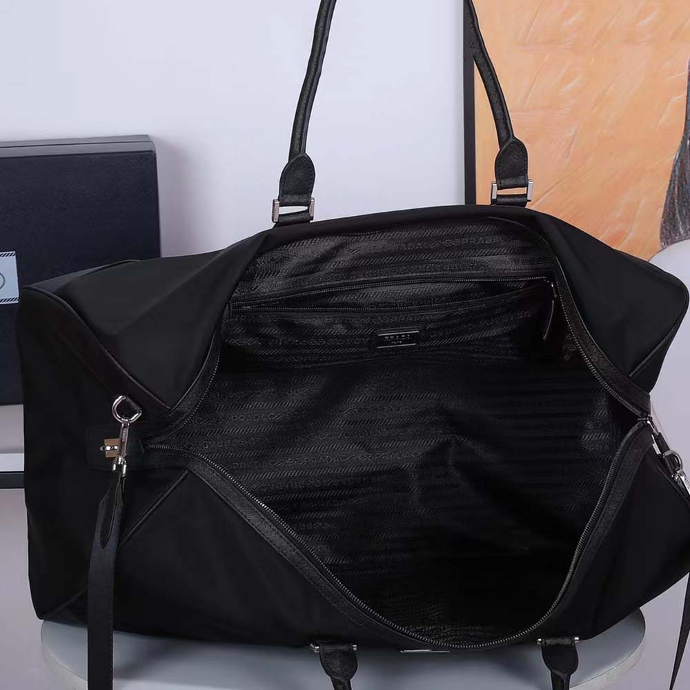 TÚI PRADA Re-Nylon and Saffiano Leather Duffle Bag-Black