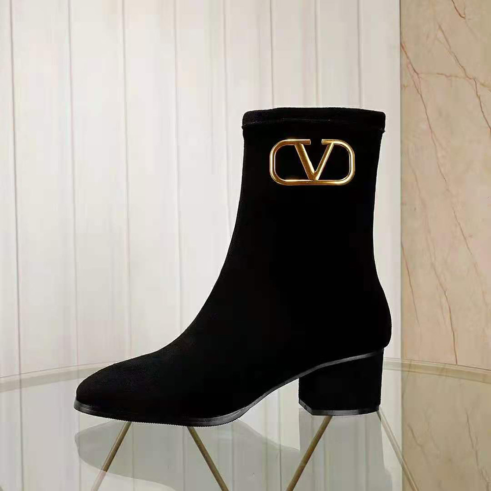 Giày Valentino Women Vlogo Signature Suede Ankle Boot 45 mm / 1.8 in-Black