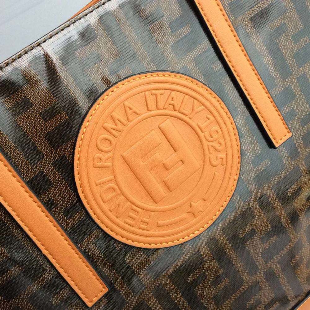 TÚI Fendi Women Shopping Logo Leather Shopper-Brown