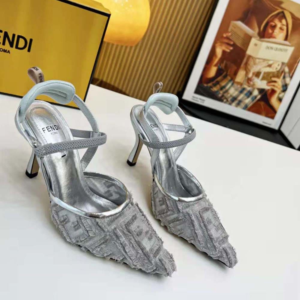 GIÀY Fendi Women Colibrì Lite Silver Mesh High-Heeled Slingbacks