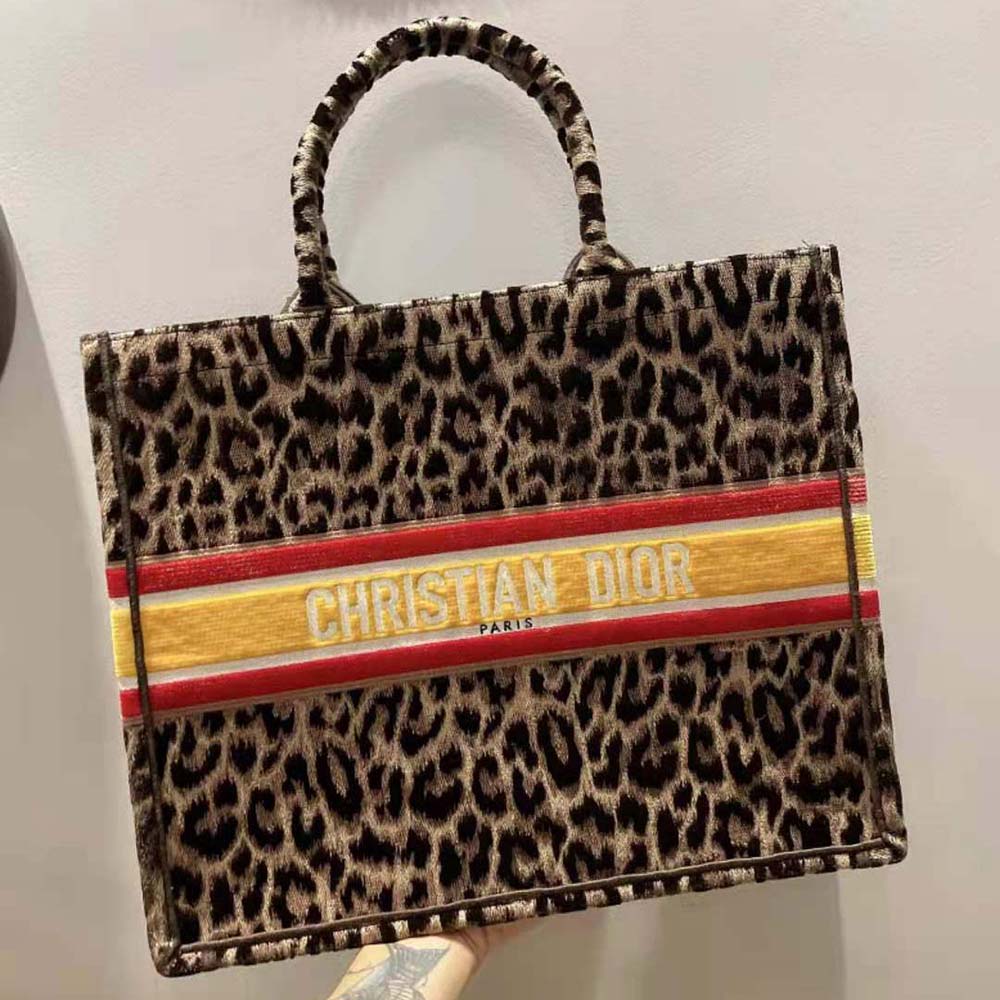 TÚI Dior Women Book Tote Beige Multicolor Mizza Embroidered Velvet