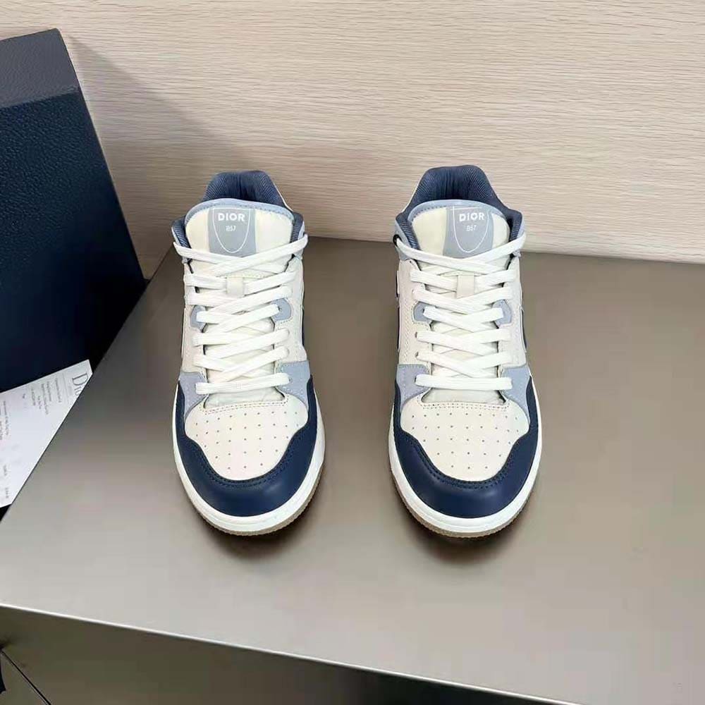 GIÀY DIOR B57 Mid-Top Sneaker Navy Blue and Cream Smooth Calfskin with Gray Suede