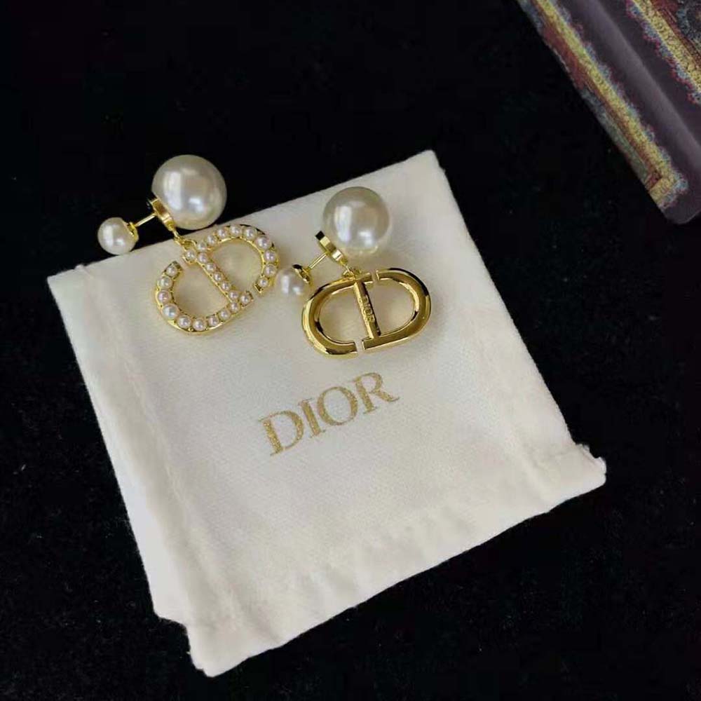 Bông tai Dior Women Tribales Earrings Gold-Finish Metal and White Resin Pearls