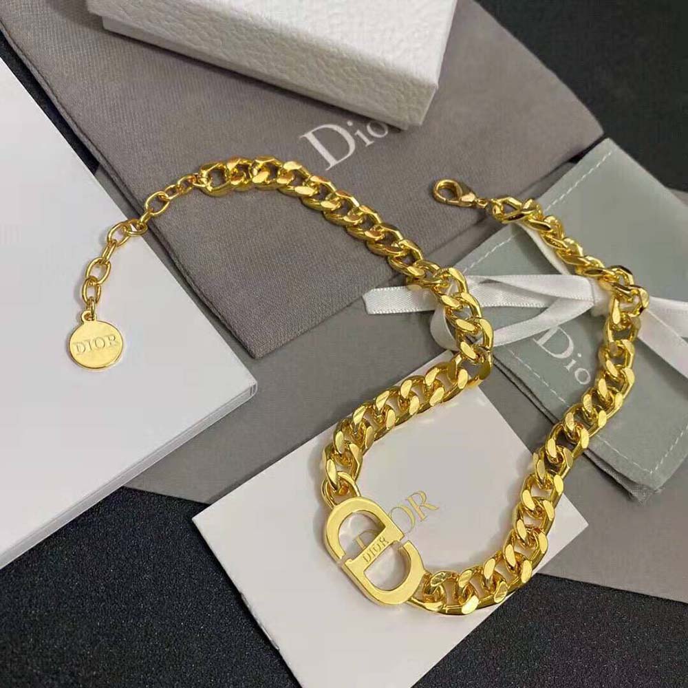 Vòng cổ Dior Women 30 Montaigne Necklace Gold-Finish Metal and Fluorescent Pink Transparent Resin