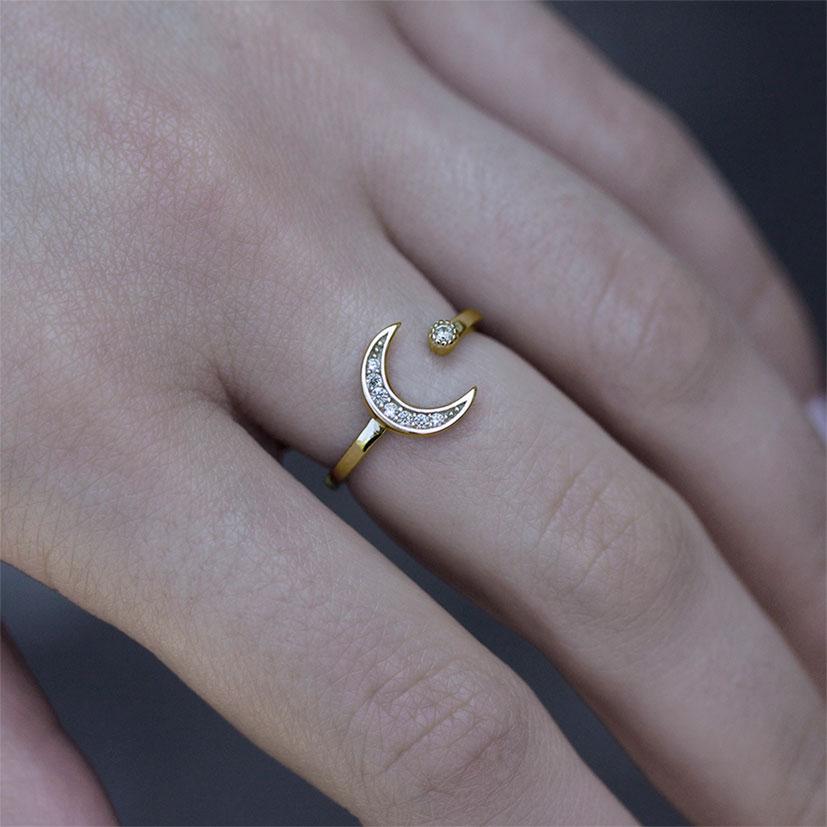 The Moon & Star Gold Ring 14K women