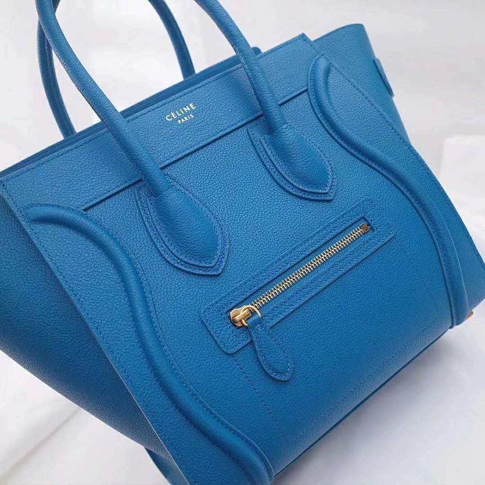 TÚI Celine Women Micro Luggage Handbag in Drummed Calfskin-Blue