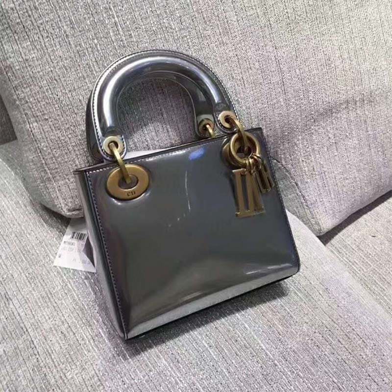 TÚI Dior Mini Lady Dior Bag Chain Silver-Tone Metallic Calfskin