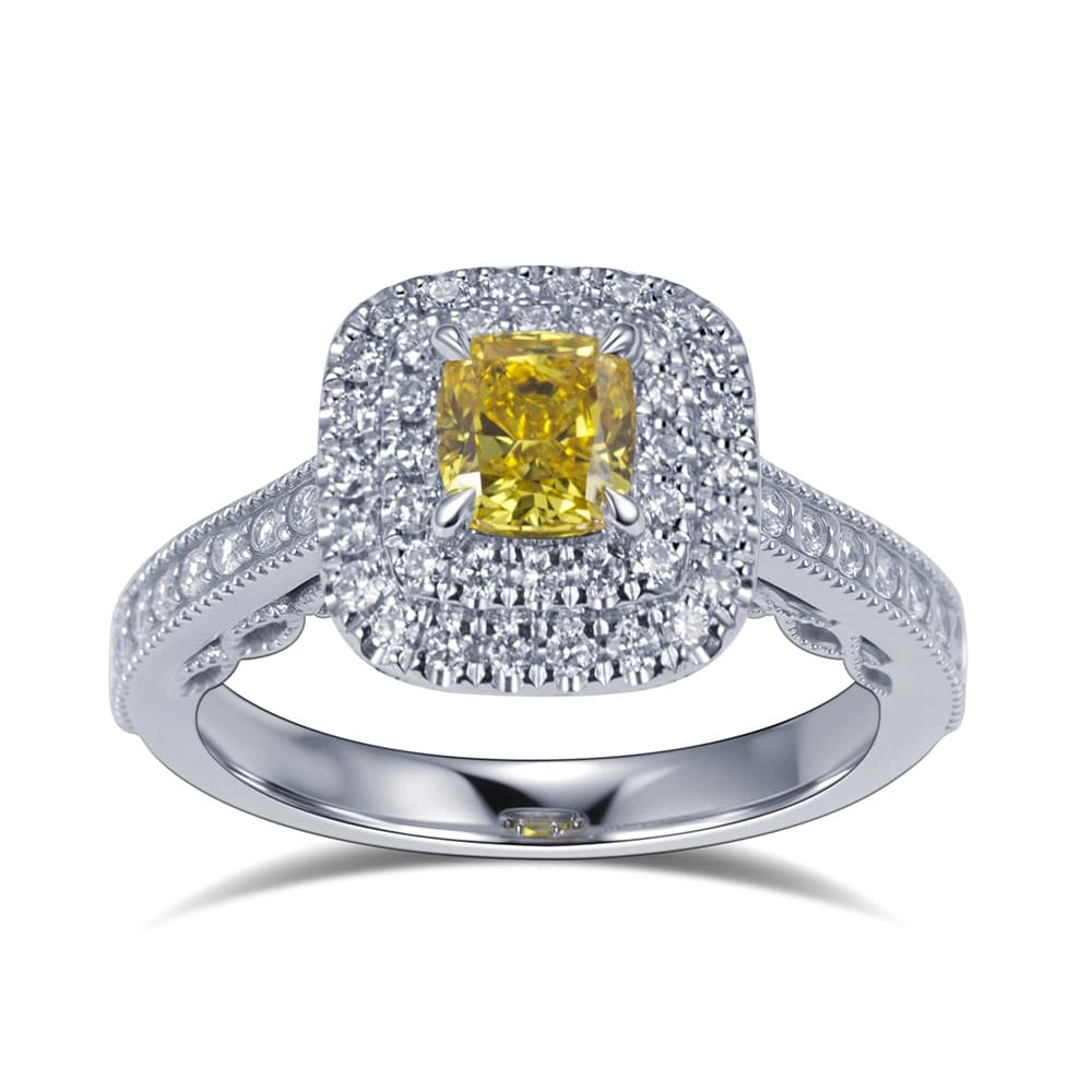 Nhẫn kim cương nhân tạo cắt Radiant 0.6CT VS2 bạch kim kiểu Halo