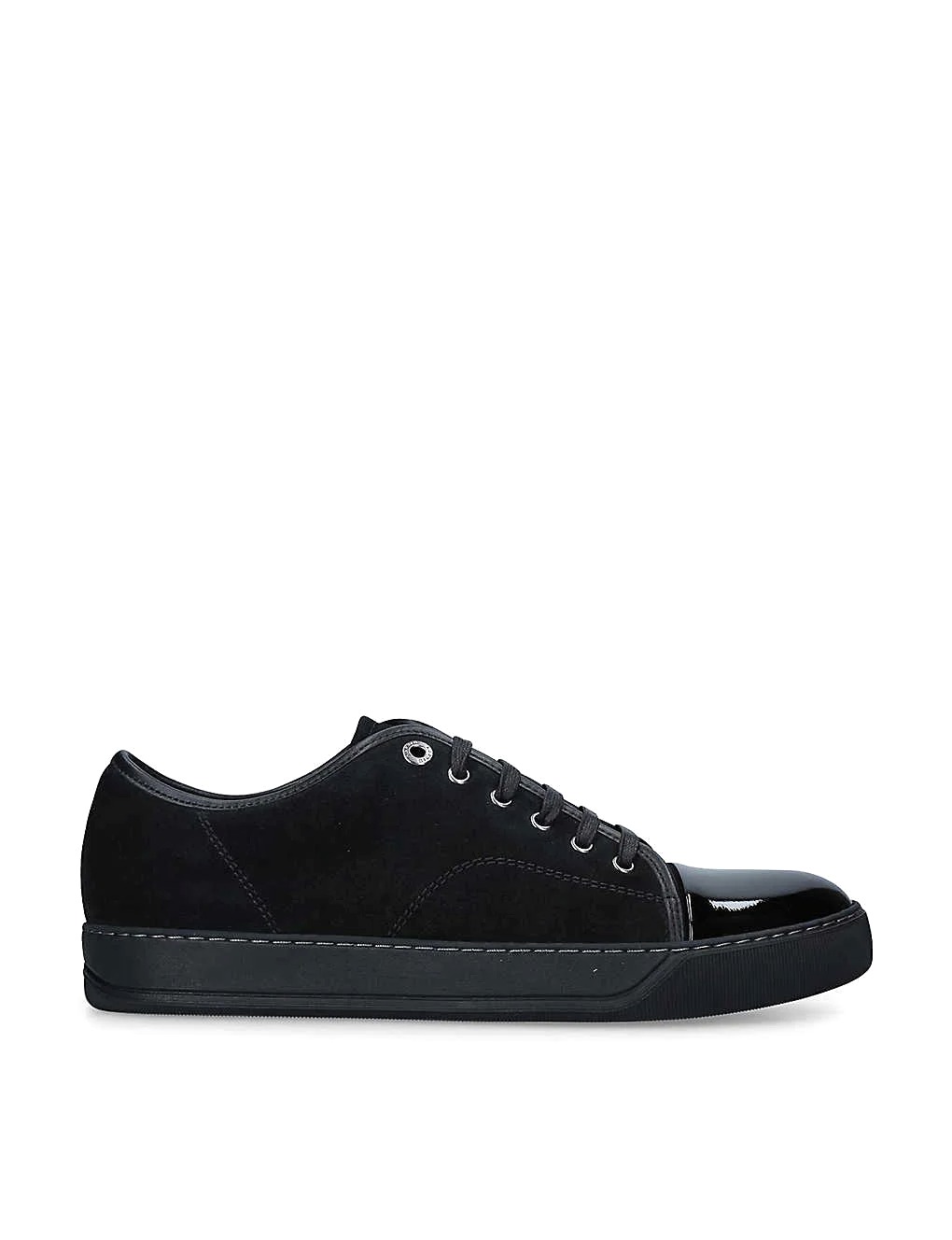 GIÀY LANVIN Panelled patent-leather and velvet low-top trainers