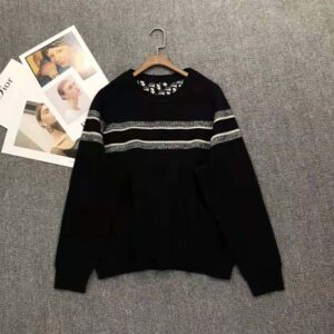 ÁO Dior Women Reversible Crew-Neck Sweater Blue Double-Sided Technical Cashmere