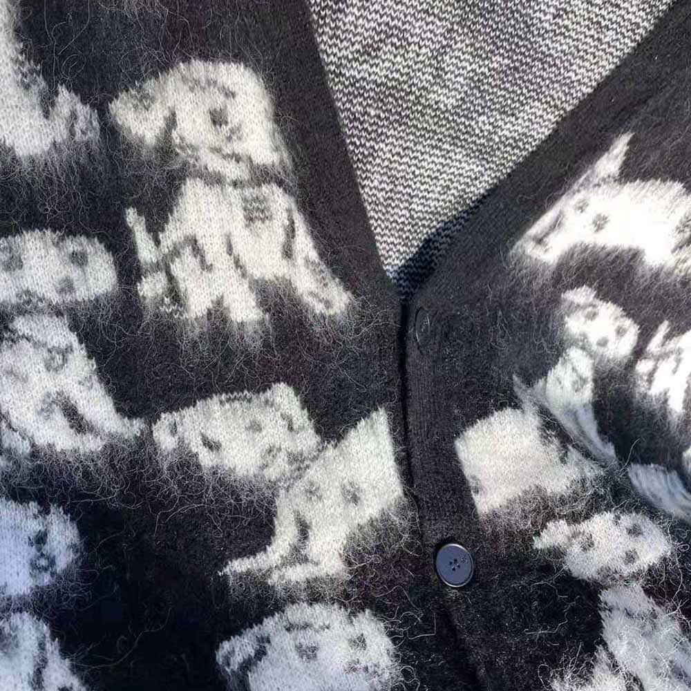 ÁO Celine Artist Jacquard Cardigan in Brushed Cotton-Black