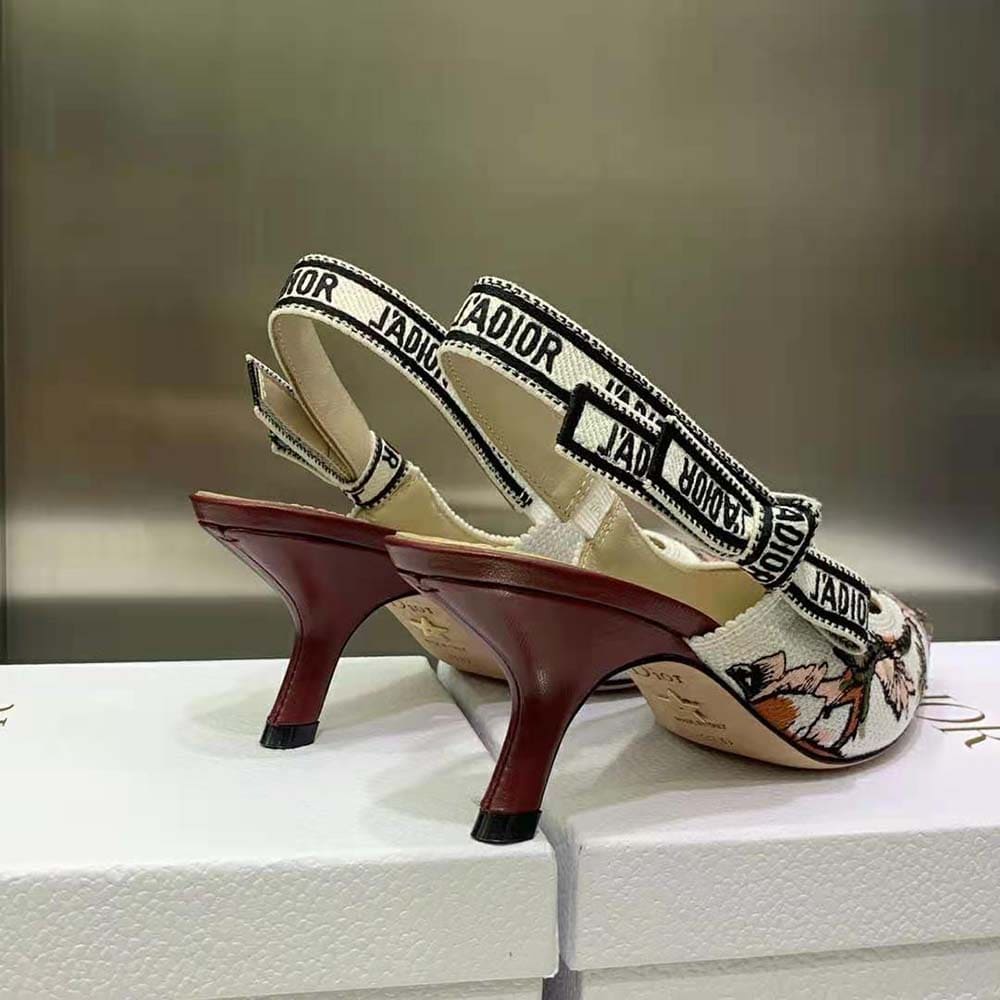 GIÀY Dior Women J’Adior Slingback Pump White Multicolor Embroidered Cotton with Dior Jardin Botanique Motif