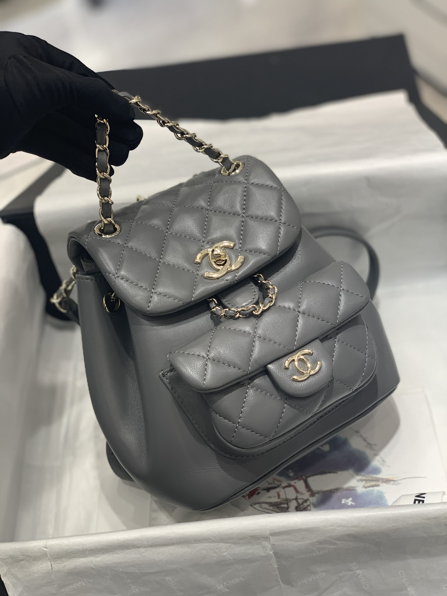 TÚI CHANEL DUMA Grey xám da HAAS
