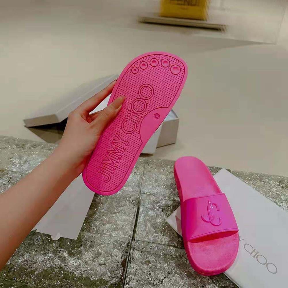DÉP Jimmy Choo Women Port/F Neon Pink Rubber Slides with JC Monogram