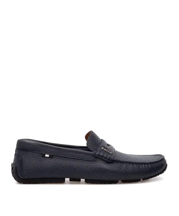GIÀY BALLY PAVEL NAVY LEATHER LOAFERS WITH LOGO